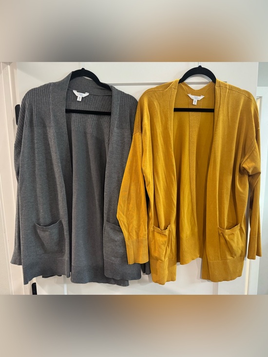 Time and Tru Sweaters - Time and Tru Open-Front Cardigans in Gray and Mustard